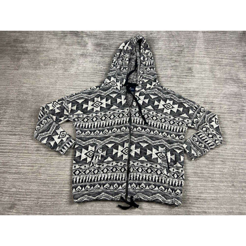 American‎ Eagle Hoodie Womens Medium Black White Geometric Tribal Zip Up Jacket